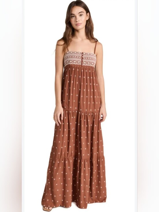 Spiritual Gangster Dresses & Skirts - Spiritual Gangster Brown Embroidered Bodice Tiered Maxi Dress